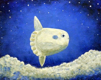 Flying Sunfish, Starry Night, Clouds, Print