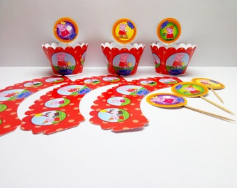 Peppa Pig Cupcake holders 6 pcs. Cupcake holders for children's holiday. Set for children's party or birthday. Peppa Pig party.