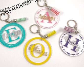 Monogram Keychain, Personalized Keychain, Keychain with Tassel, Custom Keychain, Acrylic Keychain, Luggage Tag, Backpack Tag, Keychain, Fob