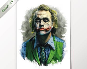 Joker, Heath Ledger, Batman, The Dark Knight, artwork, handmade, PRINTABLE art, poster, instant download, digital print, home decor,wall art