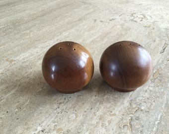 Mid Century Round Wooden Salt & Pepper Shakers