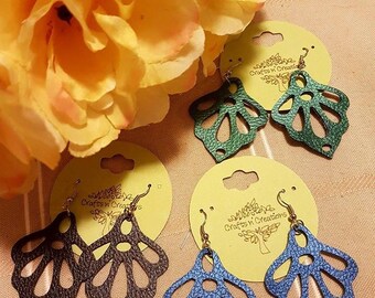 Faux Leather Vegan Leather Earrings - Foral