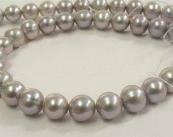 8-8.5 mm AAA Gray Semi-Round / Potato Freshwater Pearls, Genuine Pearl Beads, Silver Gray Freshwater Pearl, Cultured Pearl (535-PGY0885)