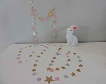 paper Garland-Star 3 meters sequin gold silver