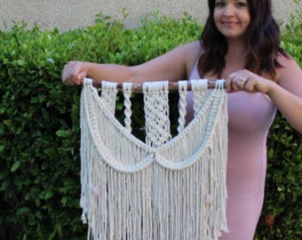 Macramé Wall Hanging, rose quartz crystal, boho wall decor, healing stones, meditation, bohemian, boho chic, boho style, macramé