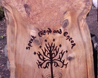Rustic Woodburned Unique Lord Of The Rings Doors Of Durin / Door to Moria Entrance Way Sign