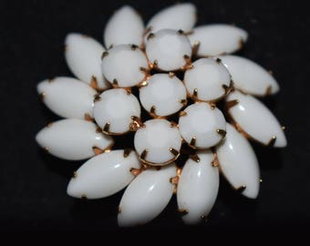 Milk glass brooch vintage