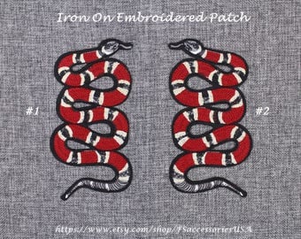 Snake Patch Coral Snake Iron On Patch 6.5'' x 3.5'' Mirror Symmetry Snake Patch Large Snake Patch Top Quality Embroidery Patch Custommade#A8