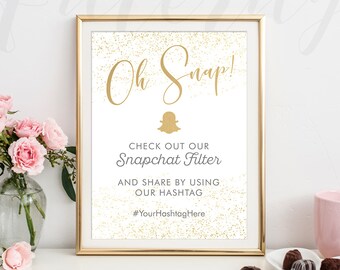 Oh Snap Wedding Hashtag Sign Snapchat Filter, Oh Snap Wedding Sign for Geofilter, Oh Snap Custom Hashtag Sign Printable, Hashtag Print