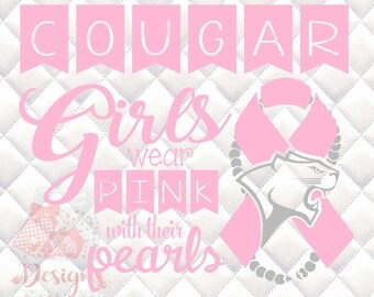 Cougar Mascot Pink and Pearls - Breast Cancer Awareness - SVG, Silhouette studio and png bundle