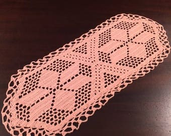 Sweet Vintage Pink Crocheted Doily Hand Made Vintage Home Decor