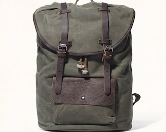 Waxed Canvas Backpack/ Leather Backpack Man/ Leather Backpack/ Laptop Canvas Backpack/ Leather Satchel Backpack/ Macbook Bag