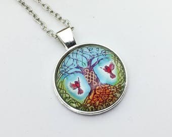 Tree of life necklace, nature, blue necklace, Medallion handmade