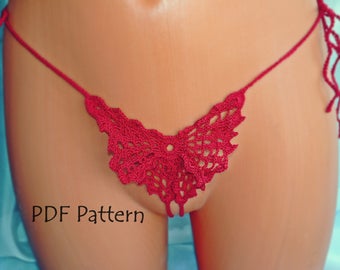 Crochet Sexy bikini Pattern Erotic Lingerie Thong bikini bottom Woman G string panties crochet bottom Butterfly Easy Pattern g-string