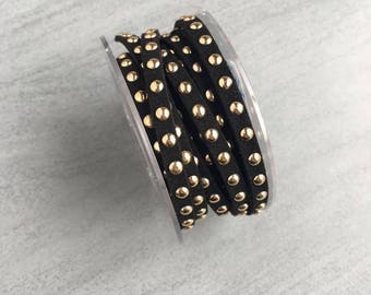 5.5 mm black gold studded suede