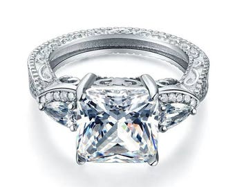 art deco engagement ring 4 ct princess cut prong set stone solid 925 sterling silver - Art Deco Wedding Rings art deco engagement ring 4 ct princess cut prong set stone solid 925 sterling silver - Art Deco Wedding Rings