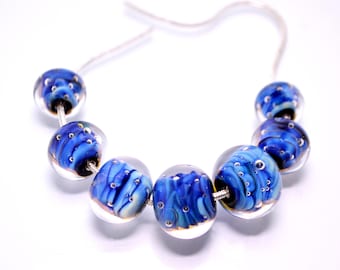 Space glass bead blue lampwork bead set artisan lampwork jewelry making bead handmade art glass bead rondelle lampwork bead bracelet making