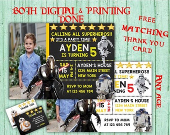Star wars Birthday Invitations Star wars Photo Birthday Party Starwars Kids Birthday Printable Invitations Star wars Printable Birthday Card