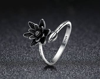 genuine 925 sterling silver lotus flower open finger ring for women fine jewelry gift for women - Lotus Wedding Ring genuine 925 sterling silver lotus flower open finger ring for women fine jewelry gift for women - Lotus Wedding Ring