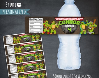 TMNT Bottle Labels, Teenage Mutant Ninja Turtles Bottle Labels, TMNT Birthday, Leonardo, TMNT Party, Personalized, Printables, Digital