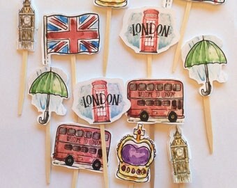 London England British Party Cupcake Toppers Picks Theme Big Ben Bat Mitzvah London England British Party Cupcake Toppers Picks Theme Big Ben Bat Mitzvah