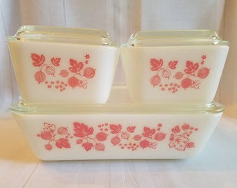 Vintage Pyrex Pink Gooseberry Refrigerator Dish Set of (1) 503 and (2) 501s. / Pink Pyrex