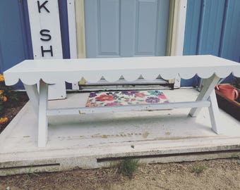 Entry Way Scallop X legs Wooden Bench