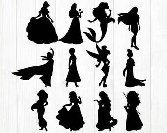 INSTANT DOWNLOAD - Disney Princess Silhouette, Disney Princess Svg, Disney Clipart, Disney Silhouette Svg File,Disney Princess Cutting Files