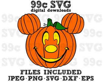 Mickey Mouse Pumpkin SVG DXF Png Vector Cut File Cricut Design Silhouette Cameo Vinyl Decal Disney Template Heat Transfer Iron on