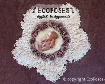 Newborn Digital Backdrop - Newborn Digital Background - Floral Wreath Baby Girl Digital Photo Prop - Instant Download - EcoPoses 1568