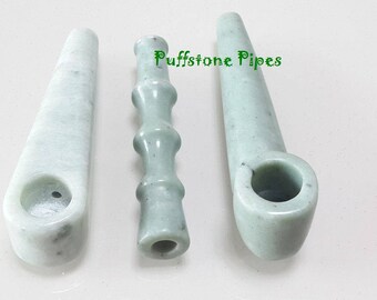Stone Smoking Pipes Bowl + Chillum One-Hitter, Handmade, (Matching Set of 3)