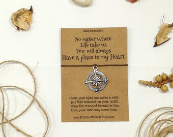 Friendship Bracelet, Friend Wish Bracelet, Compass Bracelet,Compass Charm,Friendship Gift, Friend Gift, Best Friend Gift, Travel Bracelet