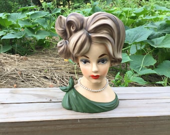 Vintage Napcoware Head Vase, Ladies Head Planter, Make Up Organizer