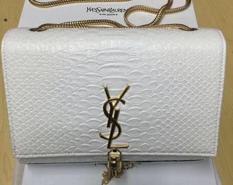 Designer white YSL clutch bag