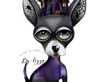 Halloween Haunted House Chihuahua Art Print 8.5x11