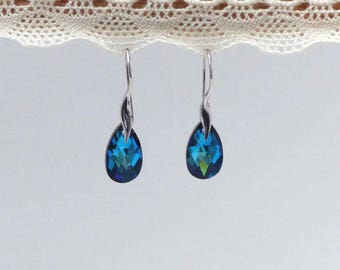 Earrings dangle blue Turquoise Swarovski Crystal