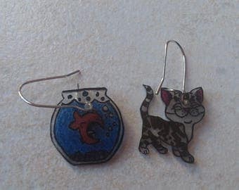 CAT and fish bowl earrings