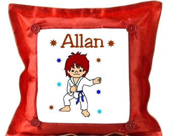 Red cushion Judoka personalized with name