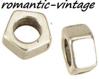 10 antique silver metal beads shaped nut, big hole 5mm, 10 * 5mm