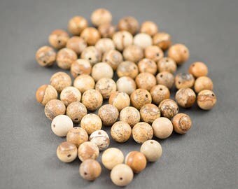 10pcs - round beads • Jasper • beige, Brown • veins and inclusions • colors • natural 8mm