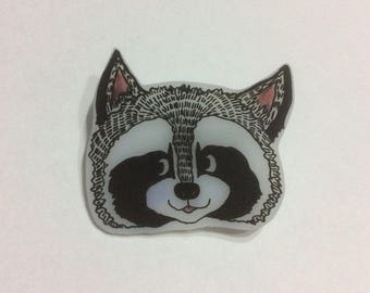 Raccoon shrink plastic brooch