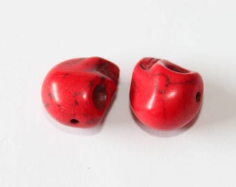 Skull Head, red, 12 mm, the pair
