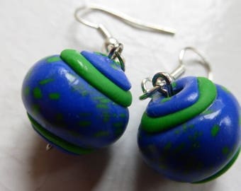 Earrings small round blue green patterns