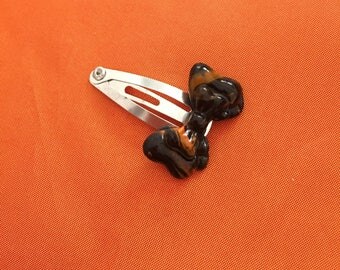 Hair bow black and orange polymer clay