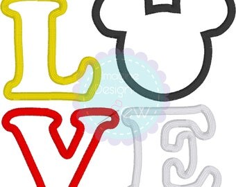 Love Mickey Mouse applique machine embroidery design Instant Download