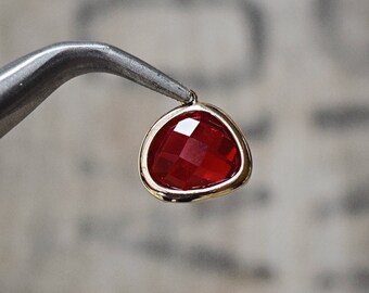 Faceted GARNET bezel set Charms pendants - January birthstone gold Plated 15 x 16 mm