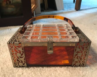 1950's Tortoise Hard Shell Lucite Purse