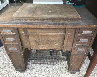 Antique White Mission Treadle Sewing Machine