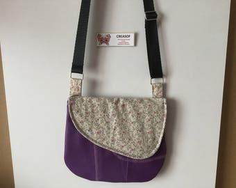 Bag "Cécile" Purple leatherette and cotton fabrics