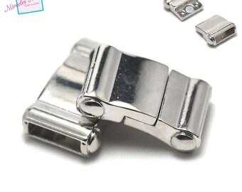 1 magnetic clasp 30 x 20 x 8 mm 005, silver, leather and cord